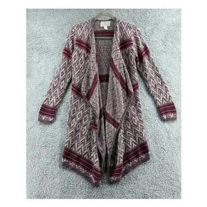 Ruby Moon Women's Medium Long Knit Cardigan Open Front Southwestern‎ Pattern
